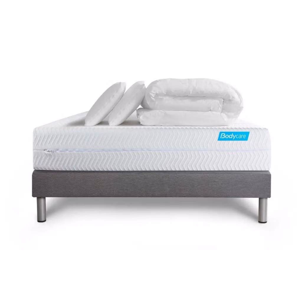 Kit letto completo BODYCARE con materasso in memory foam, box spring imbottito, 2 cuscini e piumino, colore grigio, L/P: 180 x 200 cm – 2