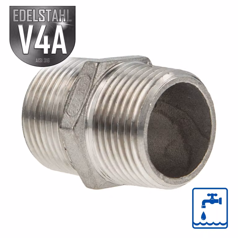ES Nipplo doppio in acciaio inox V4A (AISI 316), maschio/femmina 1 pollice - tipo 280