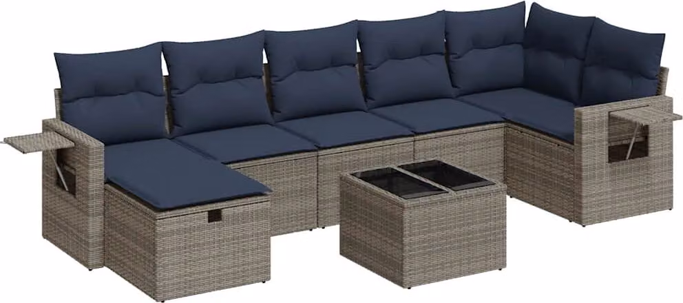 Set Divano da Giardino 8 pz con Cuscini Grigio in Polyrattan
