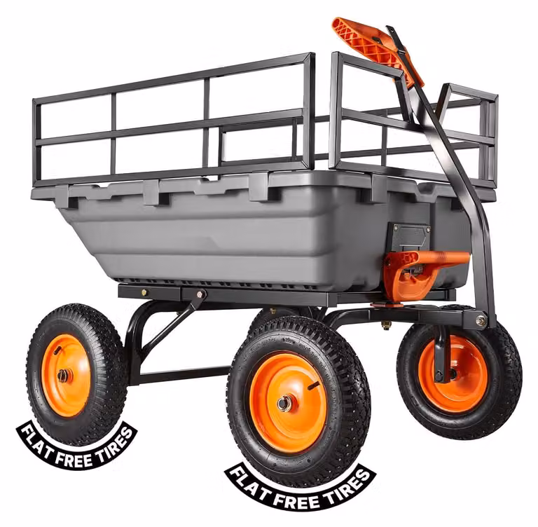 Carrello da giardino – Carrello di trasporto, carrello a secchio con funzione di ribaltamento – Capacità di carico: 680 kg – Carrello manuale con maniglia regolabile (2-in-1) – Ideale per piante, terra e prodotti agricoli