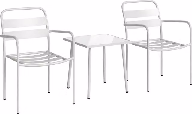 Set Bistrò Giordanoshop composto da Tavolino Quadrato in Vetro e 2 Sedie in Acciaio Bianco per Giardino e Terrazzo L/P/H: 50 x 50 x 50 cm