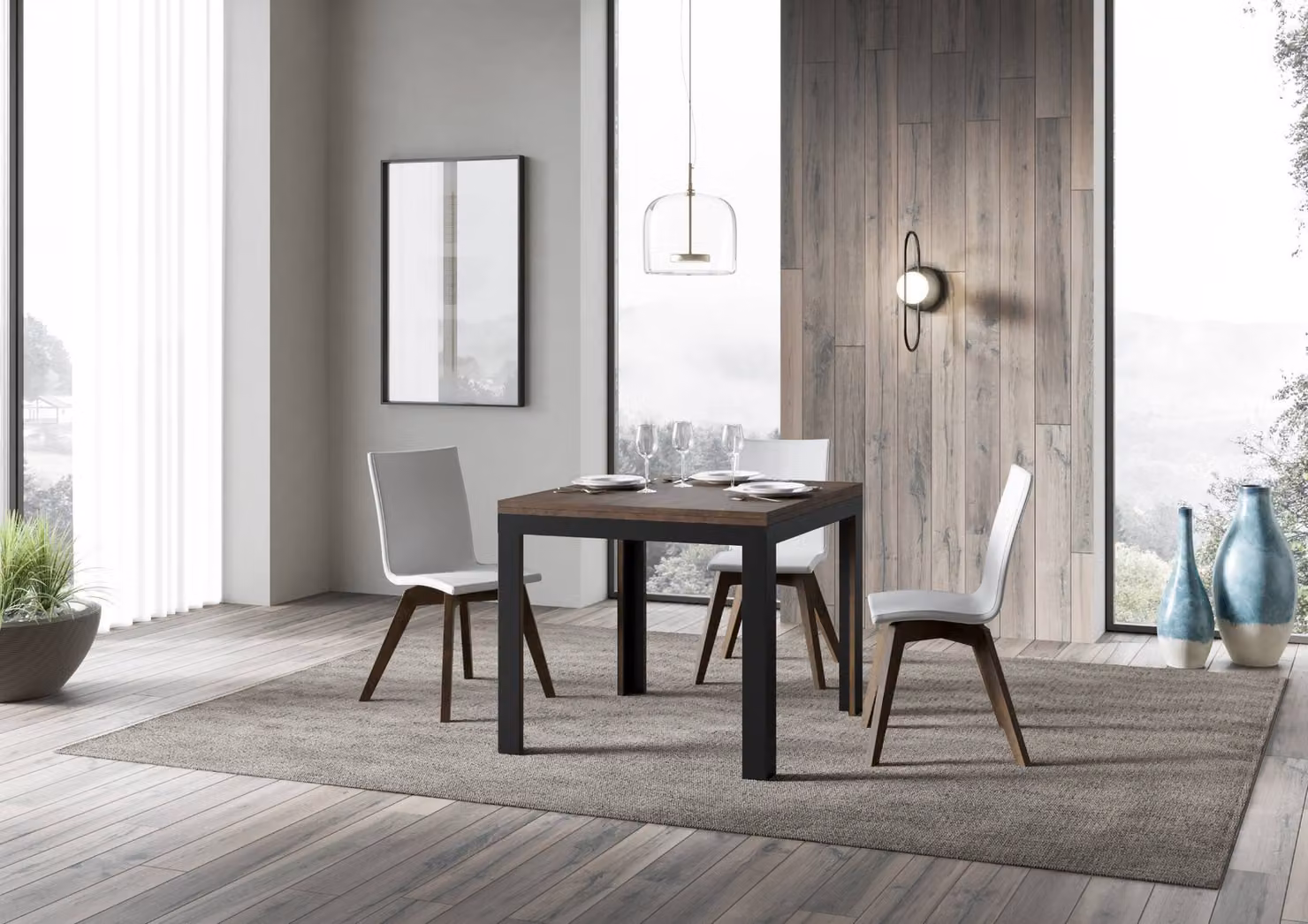 ITAMOBY - Tavolo apribile 90/180x90 cm Linea Libra noce telaio antracite