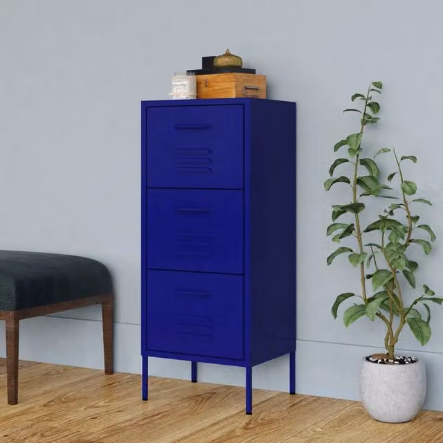 Armadietto a parete vidaXL in metallo blu matt con ante e cassetti L 42,5 cm x P 35 cm x H 101,5 cm