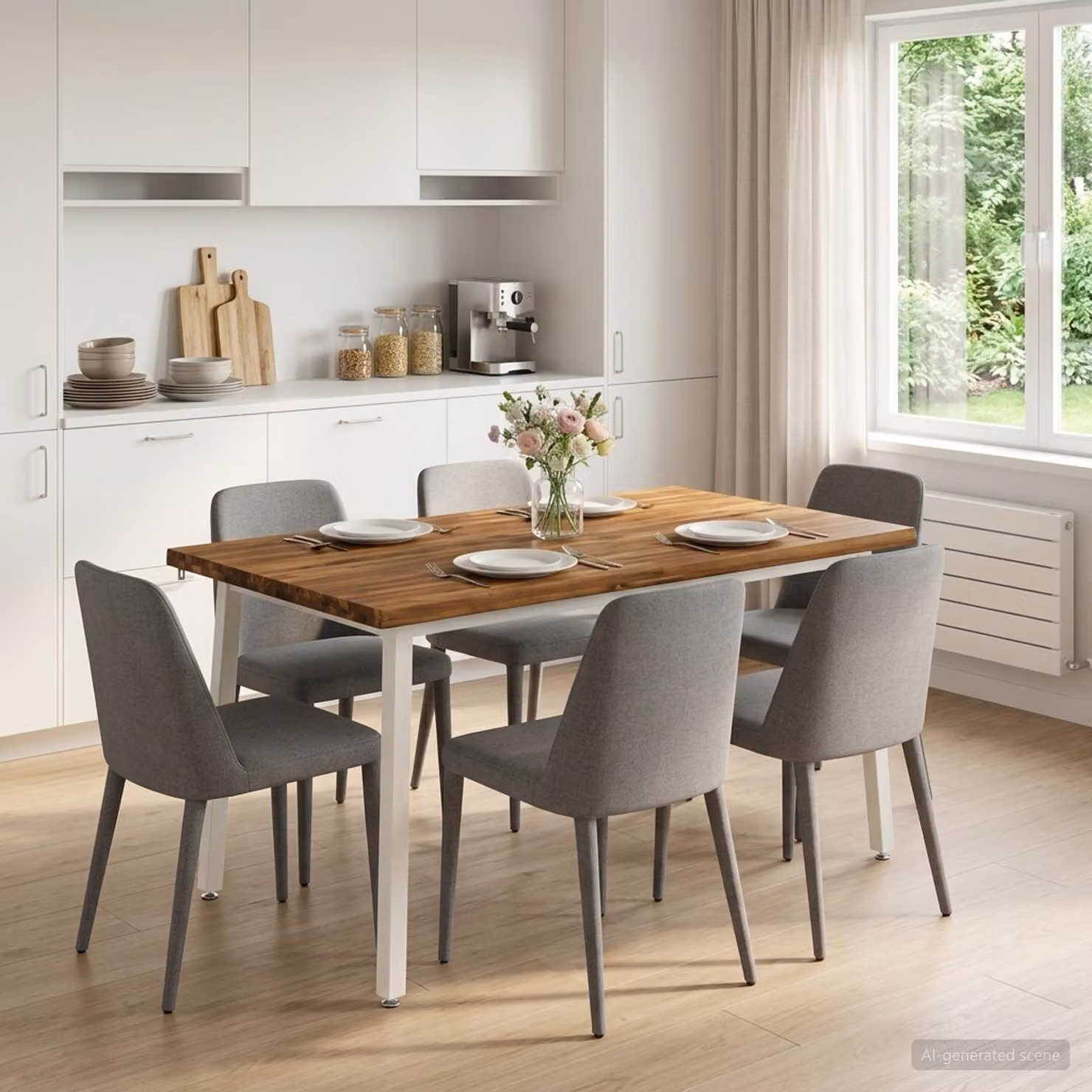 vidaXL Tavolo da pranzo moderno in legno di acacia con bordo vivo, L: 140 cm, P: 90 cm, H: 75 cm