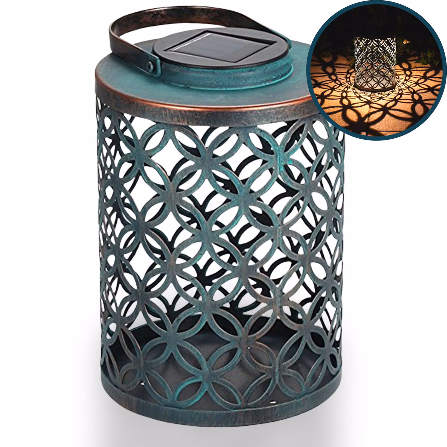 GIZMO Lanterna solare rustica - Verde - Lampada da tavolo a LED - Illuminazione da giardino a energia solare - Sensore giorno/notte - 21 x 15,5 cm
