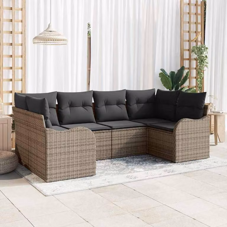 Maison Exclusive - Set da giardino composto da 6 pezzi, divano, colore grigio, realizzato in rattan sintetico