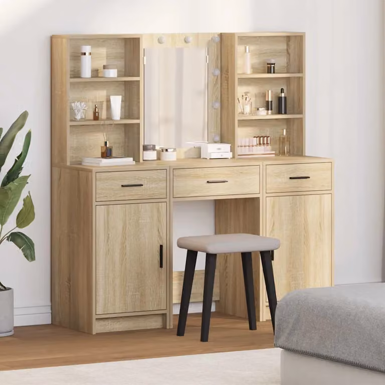 Set da tavolo da trucco con LED vidaXL in Rovere Sonoma, 3 pezzi
