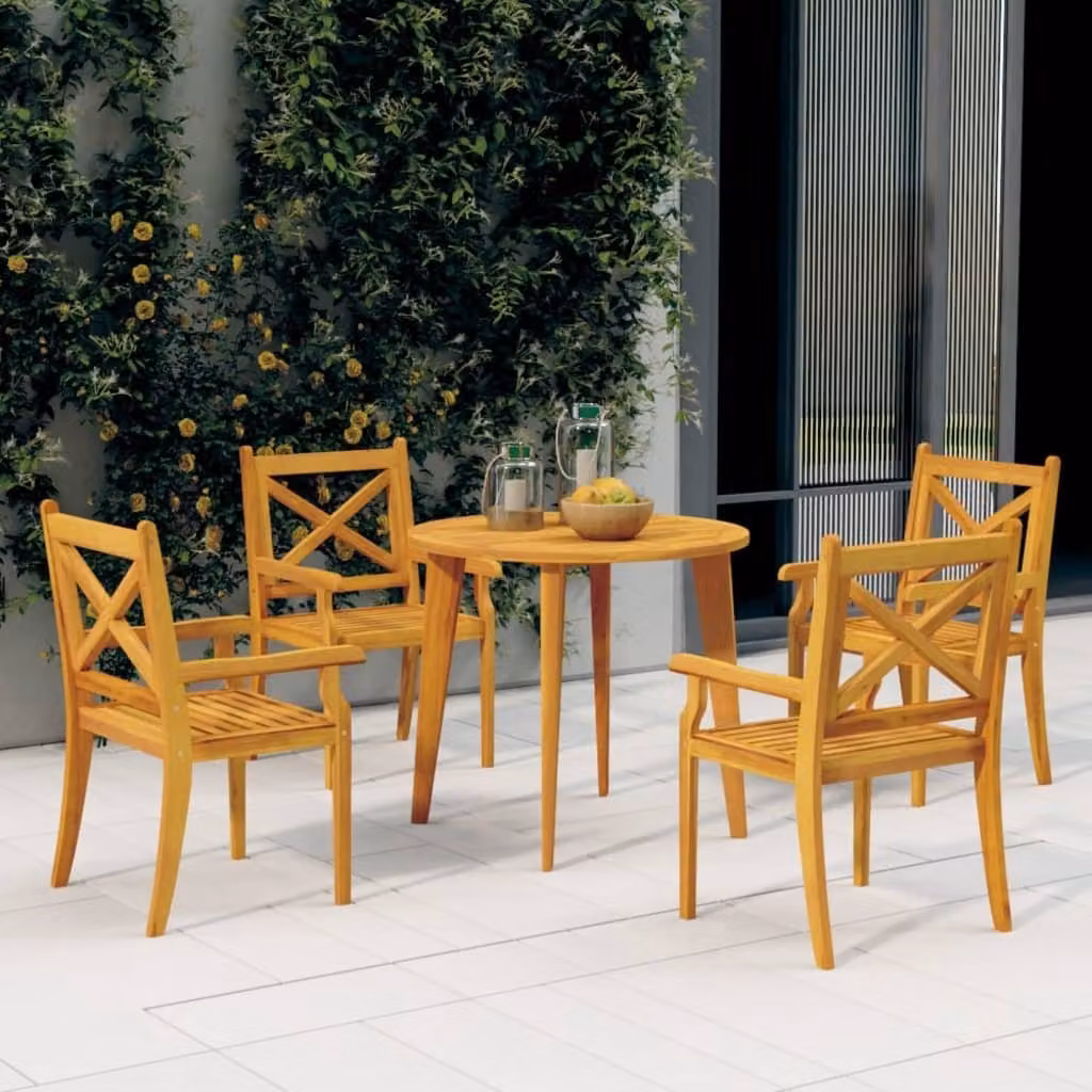 The Living Store Set da pranzo da giardino 5 pz. Set da pranzo da giardino in legno massiccio di acacia