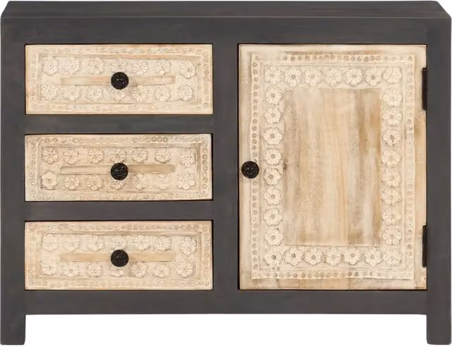 Credenza Bianco e Grigio 75x35x55 cm in Legno Massello di Mango 374992