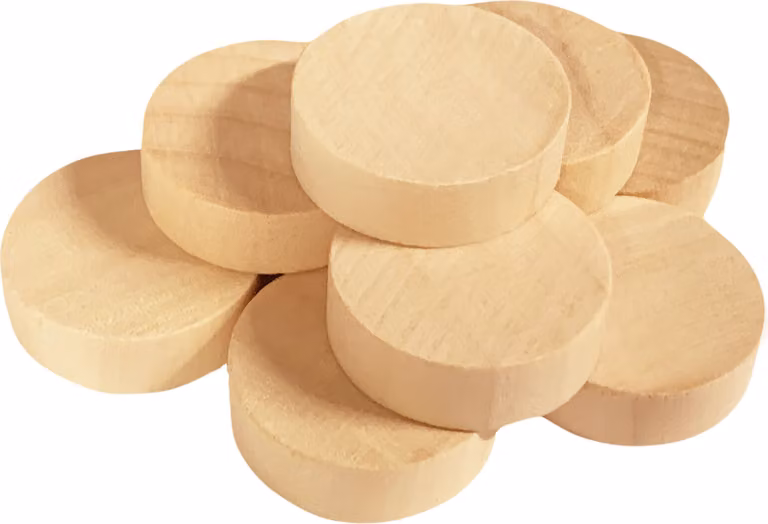 Set di 100 dischi di legno (diametro: 2,5 cm, spessore: 8 mm, schima)