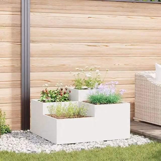 Fioriera da esterno vidaXL in acciaio bianco per piante da giardino L 100 x P 100 x H 48 cm