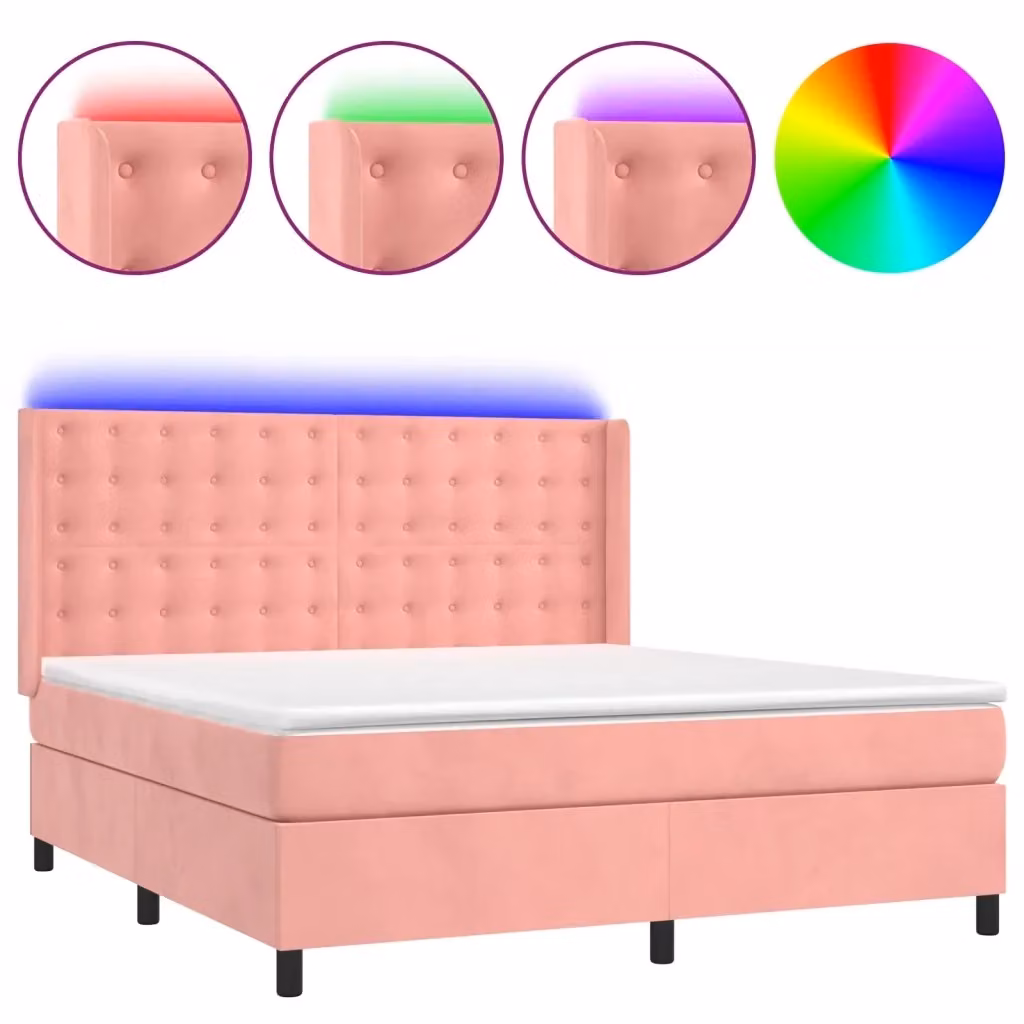 Letto Ibrido con Materasso a Molle Insacchettate vidaXL in Velluto Rosa e Bianco con Illuminazione LED e Porte USB L/P/H: 180 x 200 x 183 cm – 2