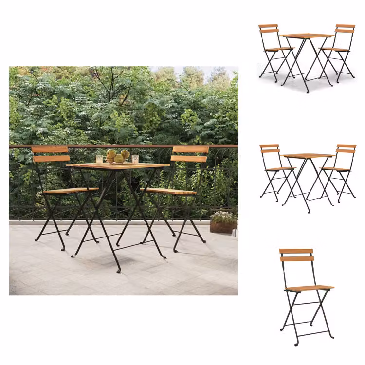 vidaXL Set Bitro 3 pezzi pieghevole in legno massiccio teak e acciaio - Set di mobili da giardino