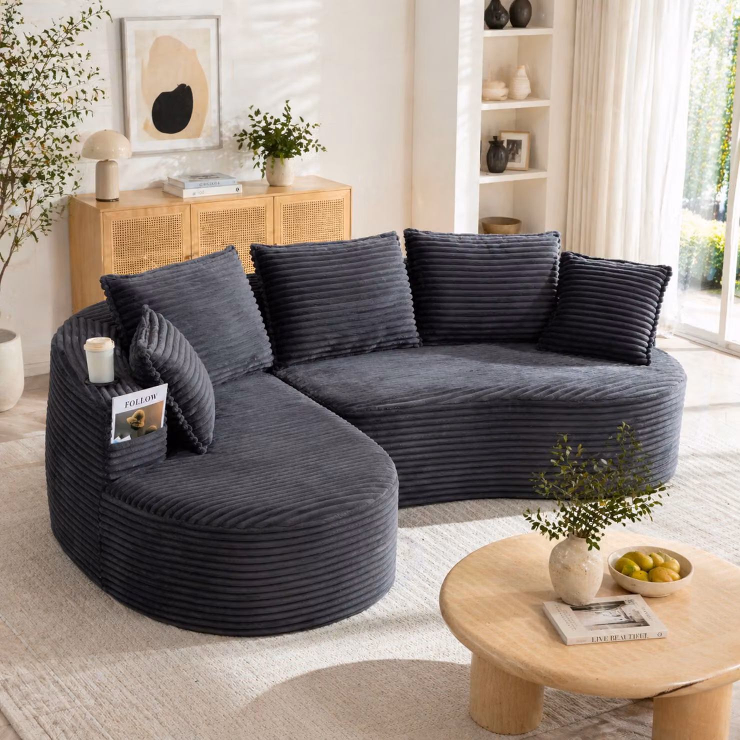 Divano angolare Bogesofa in pana grigio scuro Aosom Italy L/P/H: 250.0 x 152.0 x 82.0 cm – 2