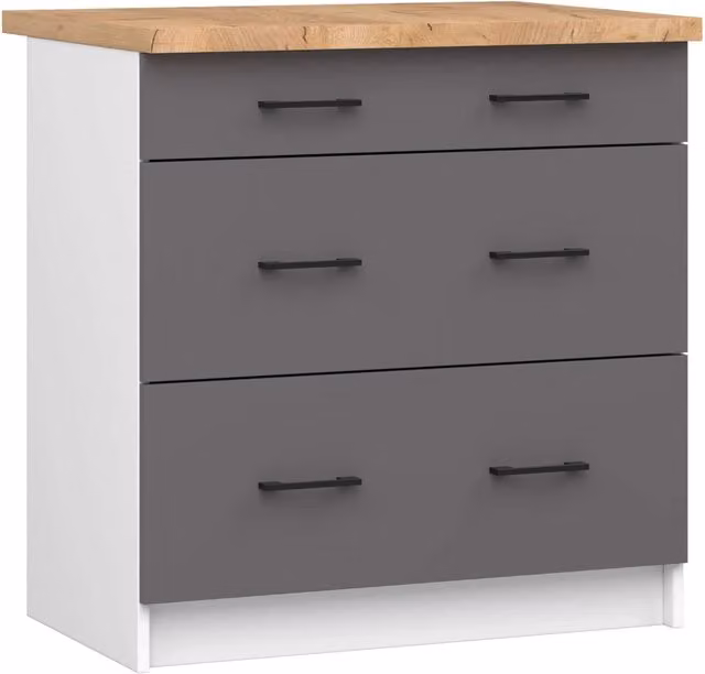 Mobile cucina modulare AKORD OLIWIA Bianco con 3 cassetti e inserto frontale Grigio Grafite L/P/H: 80 x 46 x 85 cm