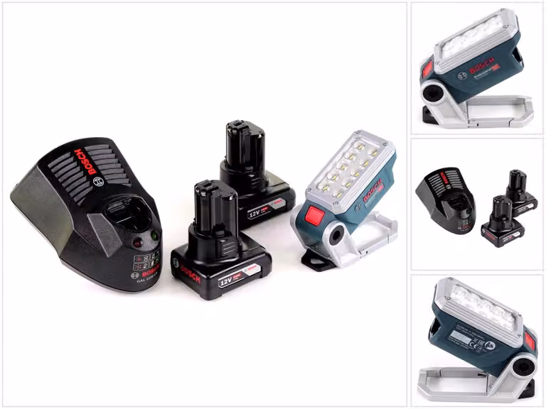 Lampada a batteria Bosch GLI 12V-330 DeciLED + 2 batterie da 6,0 Ah + caricabatterie