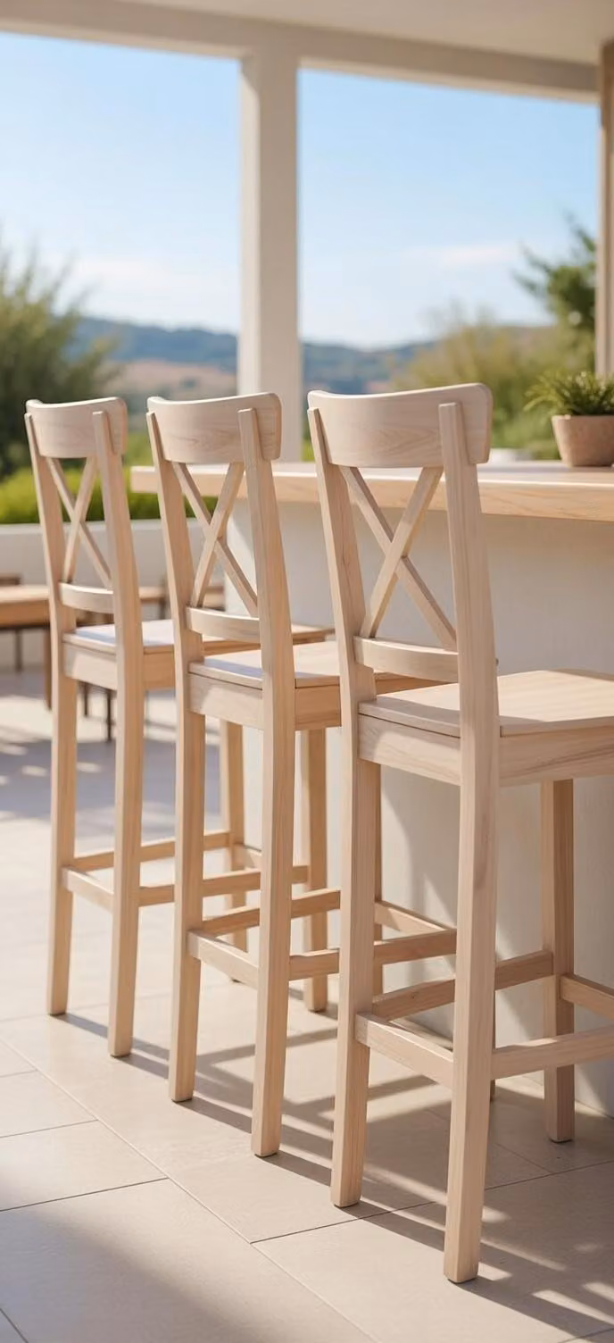 Sgabello da bar moderno in legno, color beige, ideale per cucina e bar