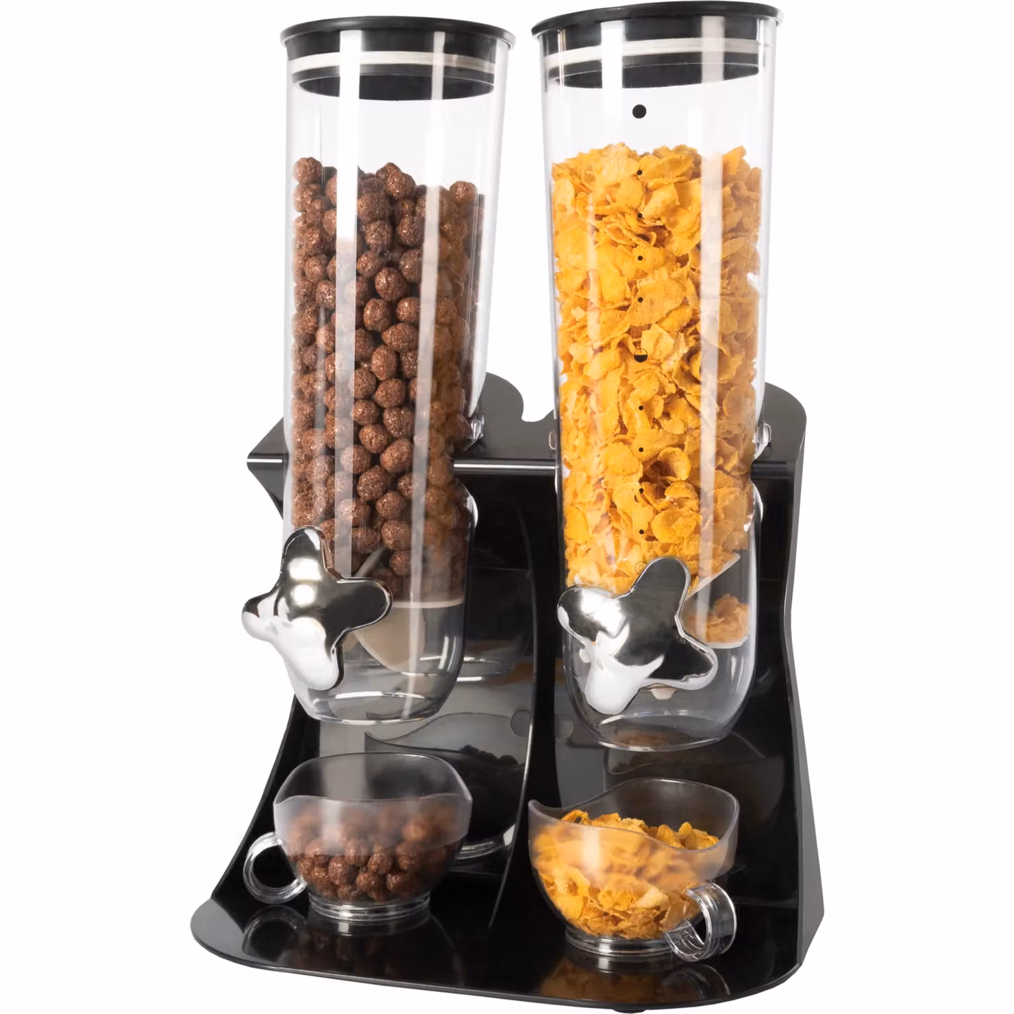 GUSTO CASA Dispenser Doppio per Cereali Trasparente con Manopole Dosatrici e 2 Tazze, Capacità 3 Litri – 1