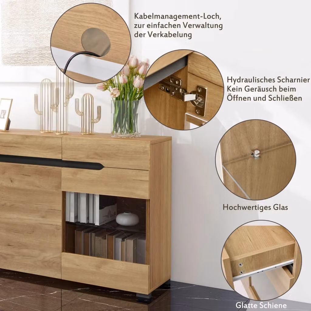Set di 3 Madie REDOM in rovere marrone con illuminazione LED integrata per soggiorno e sala da pranzo – 2