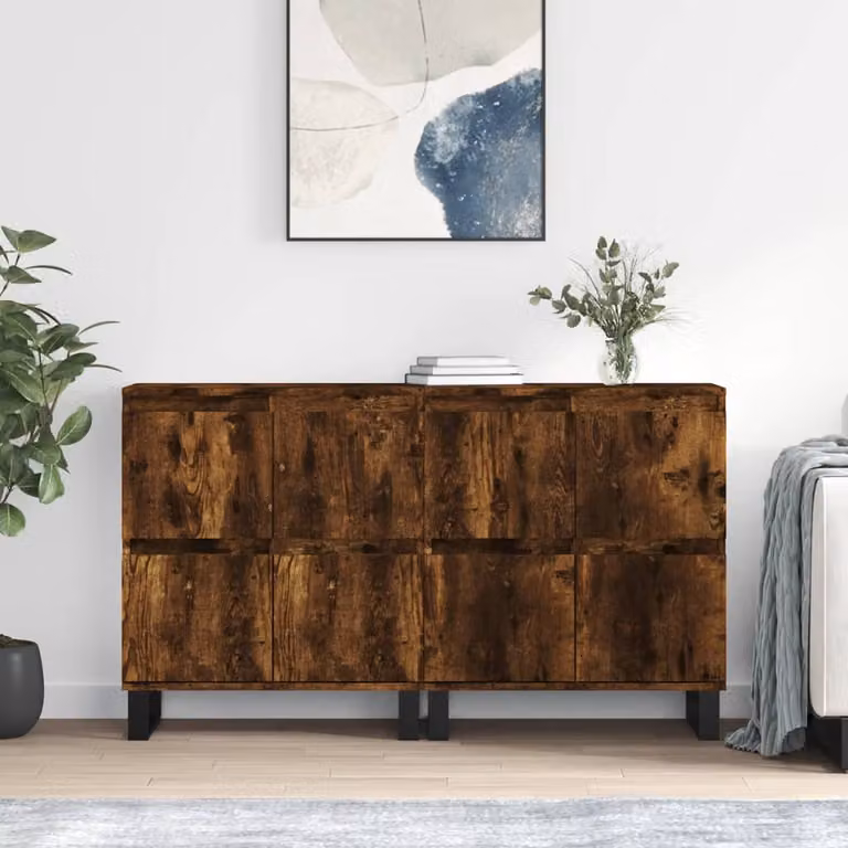 Set di 2 credenze vidaXL in legno multistrato color rovere fumo marrone opaco L/P/H: 120 x 70 x 35 cm