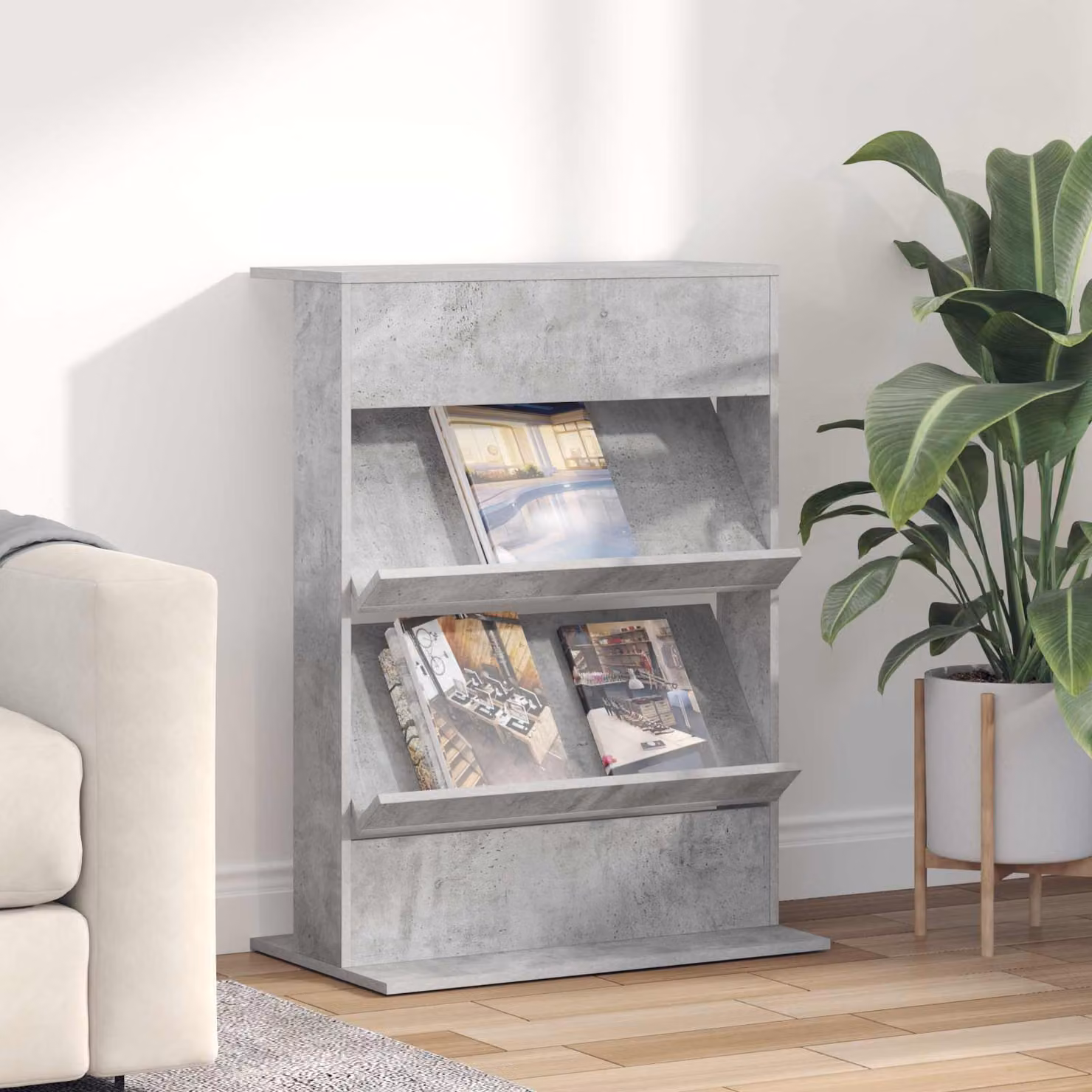Scaffale per riviste vidaXL moderno in MDF grigio opaco L 70 cm, P 41 cm, H 96 cm