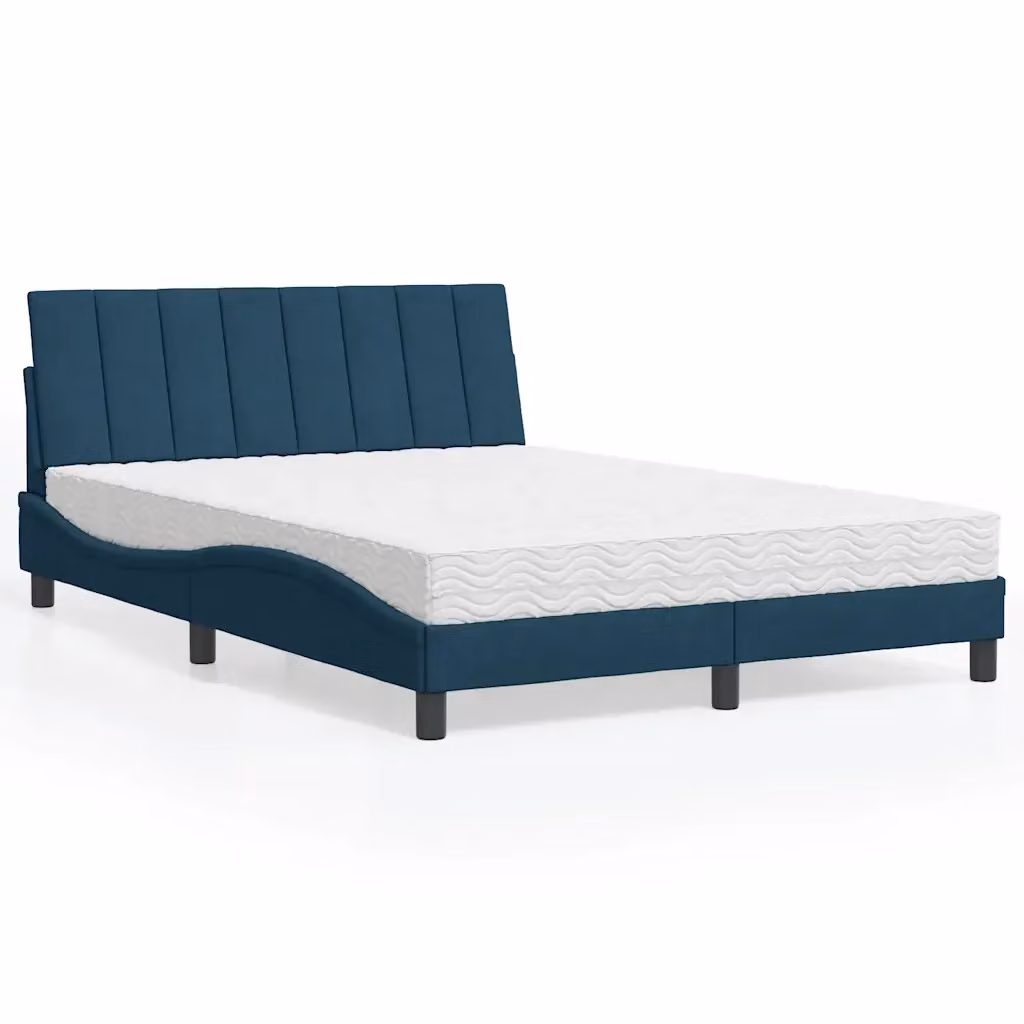 Letto con Materasso Hanko blu e bianco in velluto con struttura in legno e metallo vidaXL L/P/H: 140 x 190 x 208 cm – 2