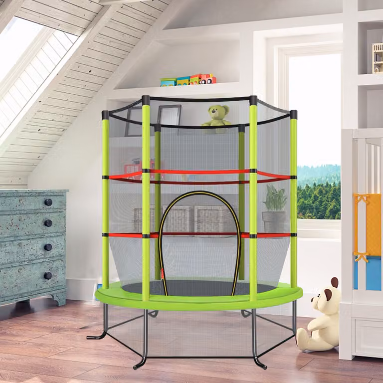 Tappeto elastico Costway per bambini con rete di sicurezza in acciaio e struttura verde