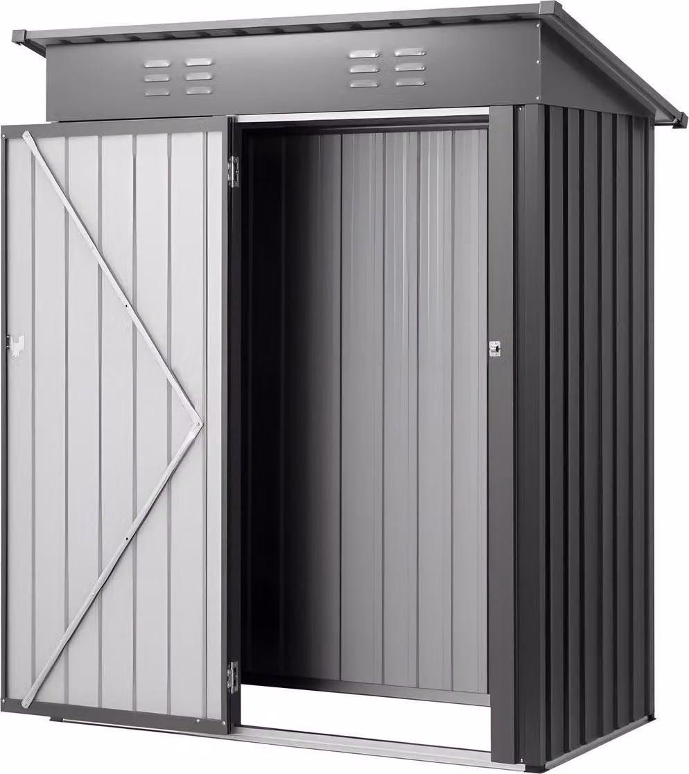 Capanno da giardino in metallo 1533 x 876 x 1815 mm, edificio di stoccaggio con porta chiudibile a chiave e 2 prese d'aria a lamelle, tetto spiovente Capanno da esterno in metallo, capanni per attrezzi Deposito esterno per cortile, giardino, patio