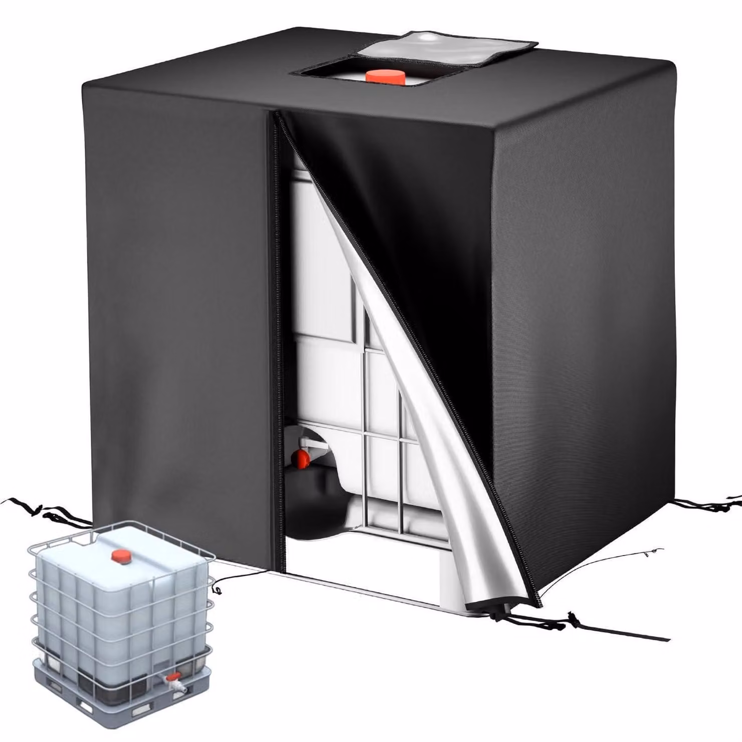 Copertura nera per serbatoi IBC, realizzata in tessuto 420D, con protezione solare e impermeabile, adatta per serbatoi d'acqua da 1000 litri