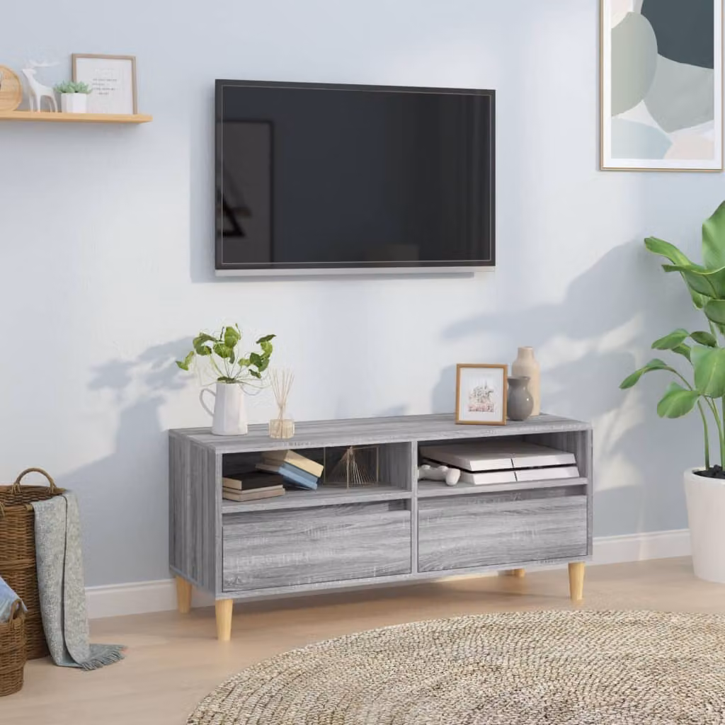 vidaXL Mobile Porta TV in Legno Multrato e MDF Grigio Sonoma con Stile Rustico L: 100 cm, P: 34,5 cm, H: 44,5 cm