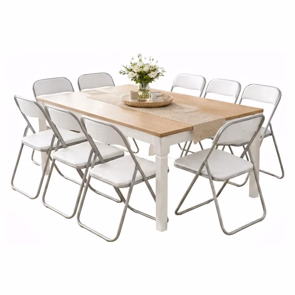 Set di 10 sedie moderne DMORA in ecopelle e tessuto, colore bianco e grigio, impilabili per cucina e sala da pranzo – 2