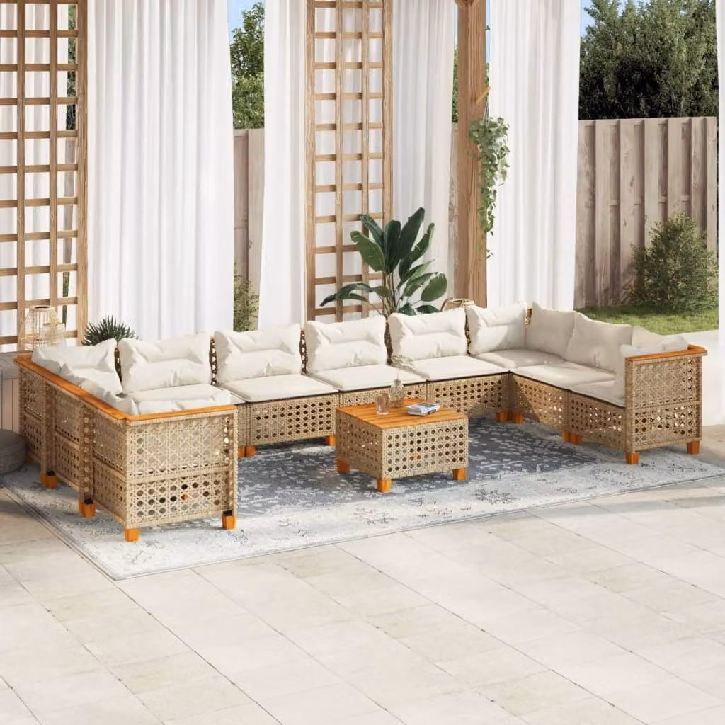 Maison Exclusive - Set da giardino 11 pezzi con cuscini in polyrattan beige