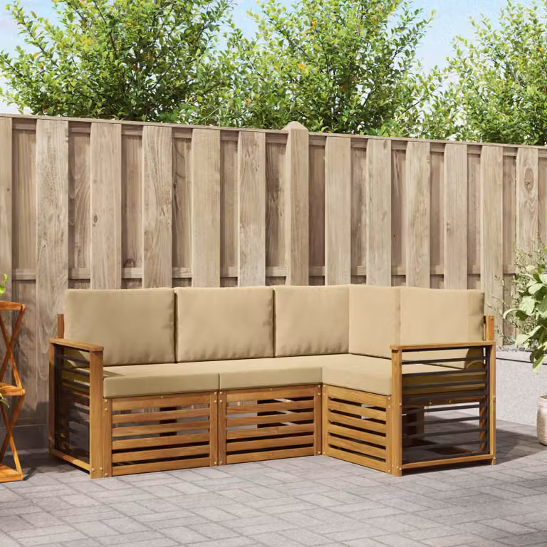Set di divani da esterno vidaXL 4 pezzi in legno di acacia con cuscini beige e marrone per giardino e terrazza
