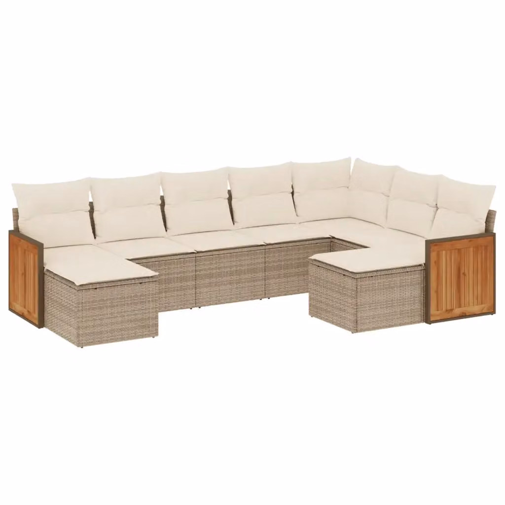 vidaXL Set Divano da Giardino a L in Polyrattan con Cuscini Beige e Ottoman, Struttura in Acciaio e Legno di Acacia – 2