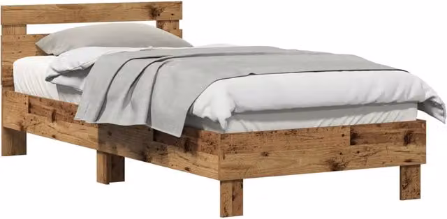 Letto singolo per adulti con testiera in legno effetto vecchio marrone, design moderno, L 203 x P 95 x H 70 cm