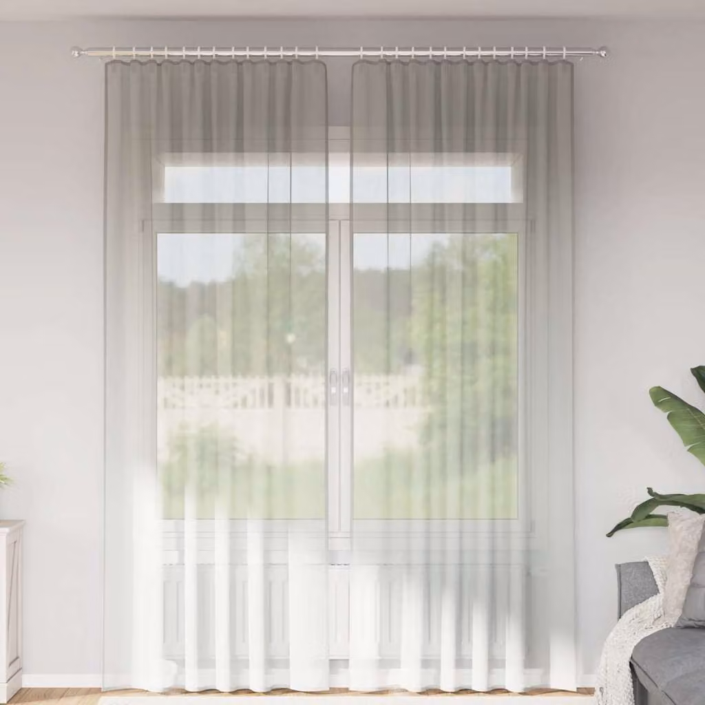 Set di 2 tende in voile semi-trasparenti vidaXL con tasche per asta, colore grigio chiaro, L: 140 cm, H: 260 cm