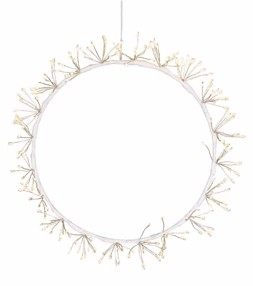 Ghirlanda luminosa a LED, bianca, diametro 23 cm, 20 fascetti con 10 LED bianchi caldi ciascuno, con timer