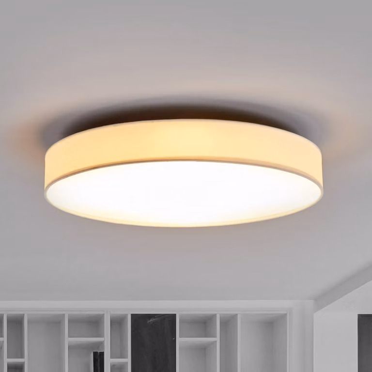 Plafoniera soffitto Saira Lindby, Bianco / Opale, Soggiorno / Sala da pranzo, Tessuto / Stoffa / Seta, Moderno, Plafoniera