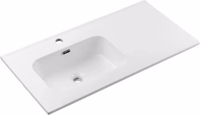 Lavabo da incasso ESSEN 90 cm con vasca spostata a sinistra in ceramica bianco brillante