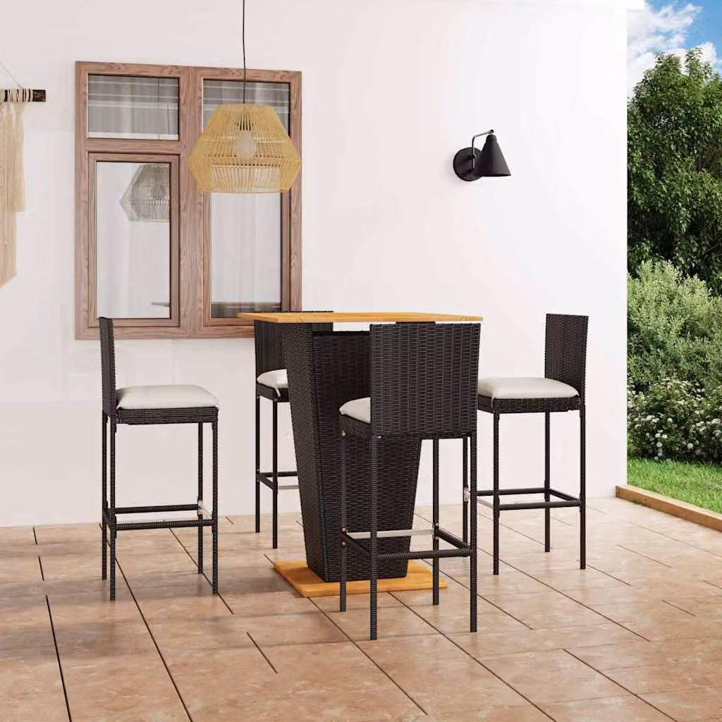 vidaXL Set da Bar da Giardino 5 pz in Polyrattan e Legno di Acacia Nero e Beige – 1