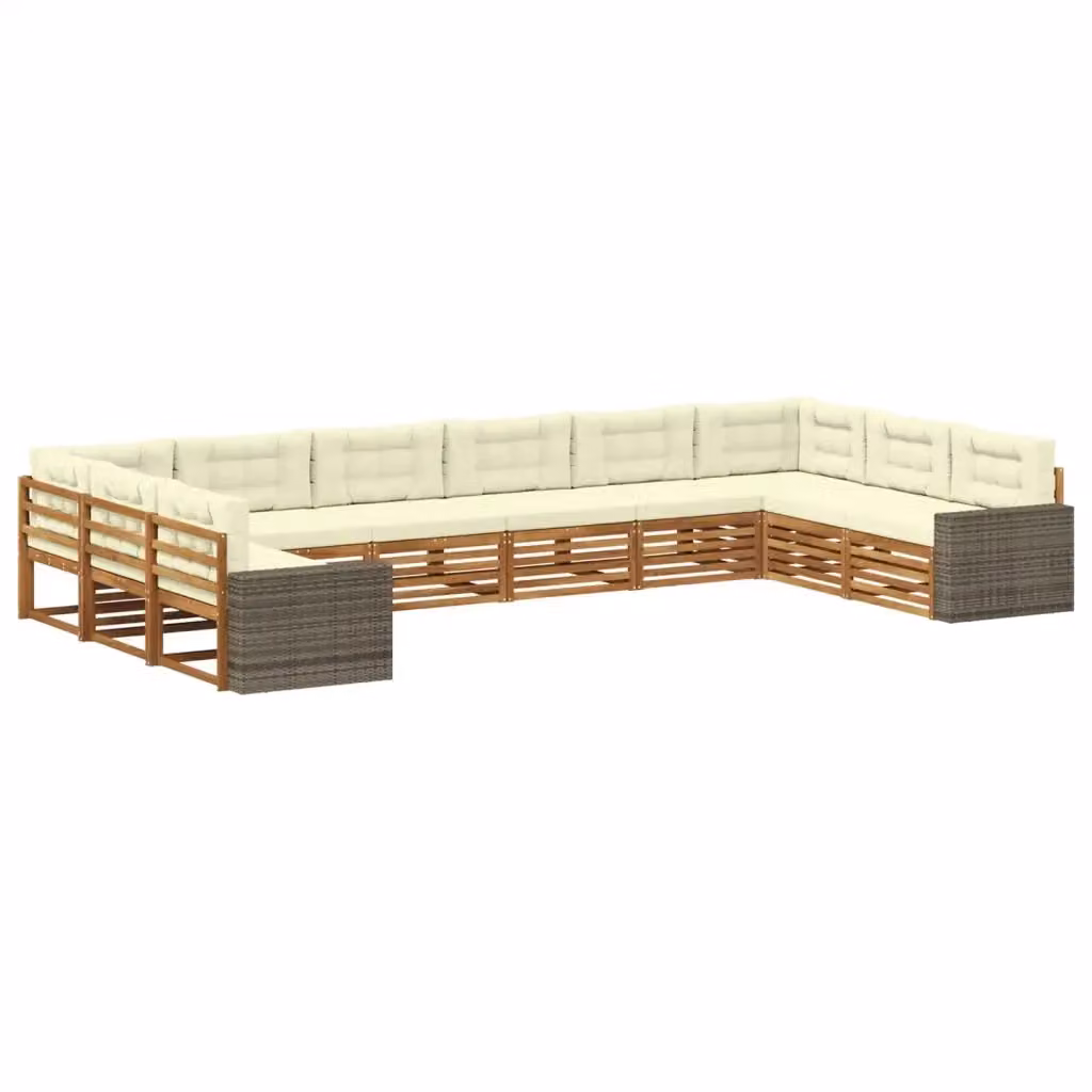Set di divani da esterno vidaXL in legno di acacia massello con cuscini beige e marroni per giardino e terrazza – 2