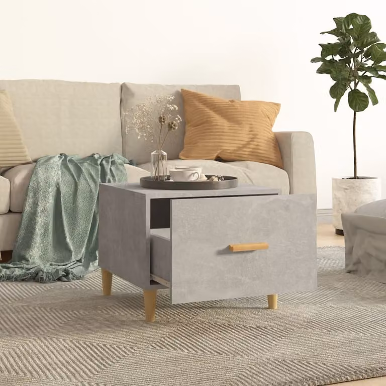 The Living Store Tavolino in cemento grigio 50x50x40 m materiale a base di legno