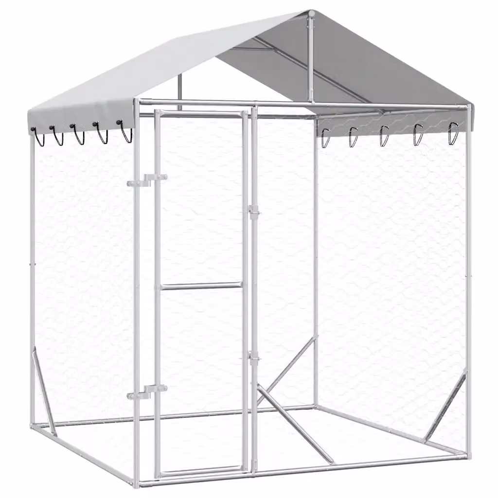 Cuccia per cani da esterno vidaXL in acciaio zincato argento L/P/H: 2 x 2 x 2,5 m – 2