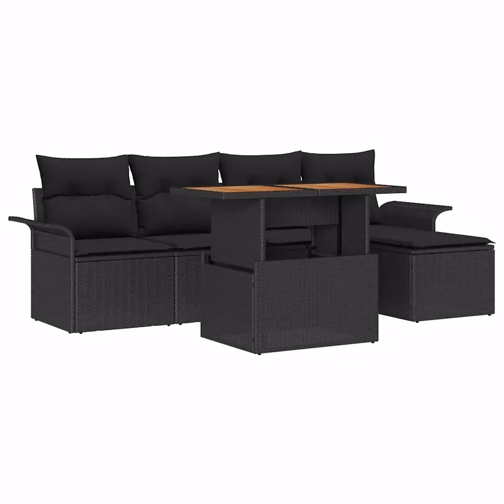 vidaXL Set Divano da Giardino a L con Poltroncina e Tavolino Nero con Cuscini e Contenitore – 2