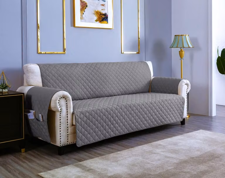 Omgoods - Copertura per divano a 3 posti, 170 cm, impermeabile, reversibile, con cuscino, color grigio chiaro