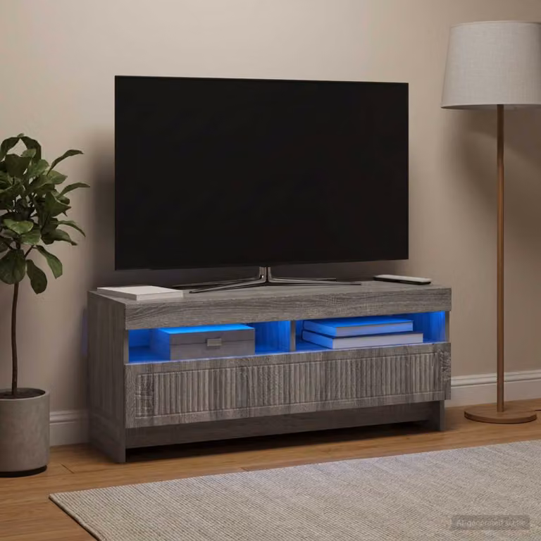 Mobile TV LED vidaXL con illuminazione integrata, colore grigio, L 100 x P 35 x H 43 cm
