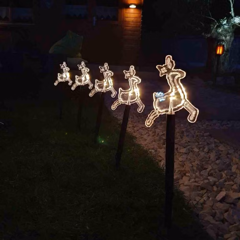 Set di 5 bastoncini luminosi LED a forma di renna, bianco caldo, IP44, batteria con timer