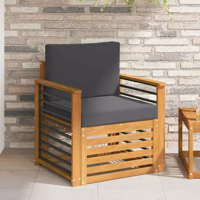 Divano da esterno moderno in legno di acacia massello e poliestere colore antracite – 1