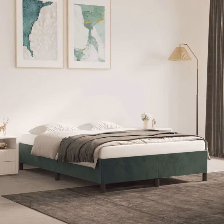The Living Store Struttura letto in velluto verde scuro 140x190 cm