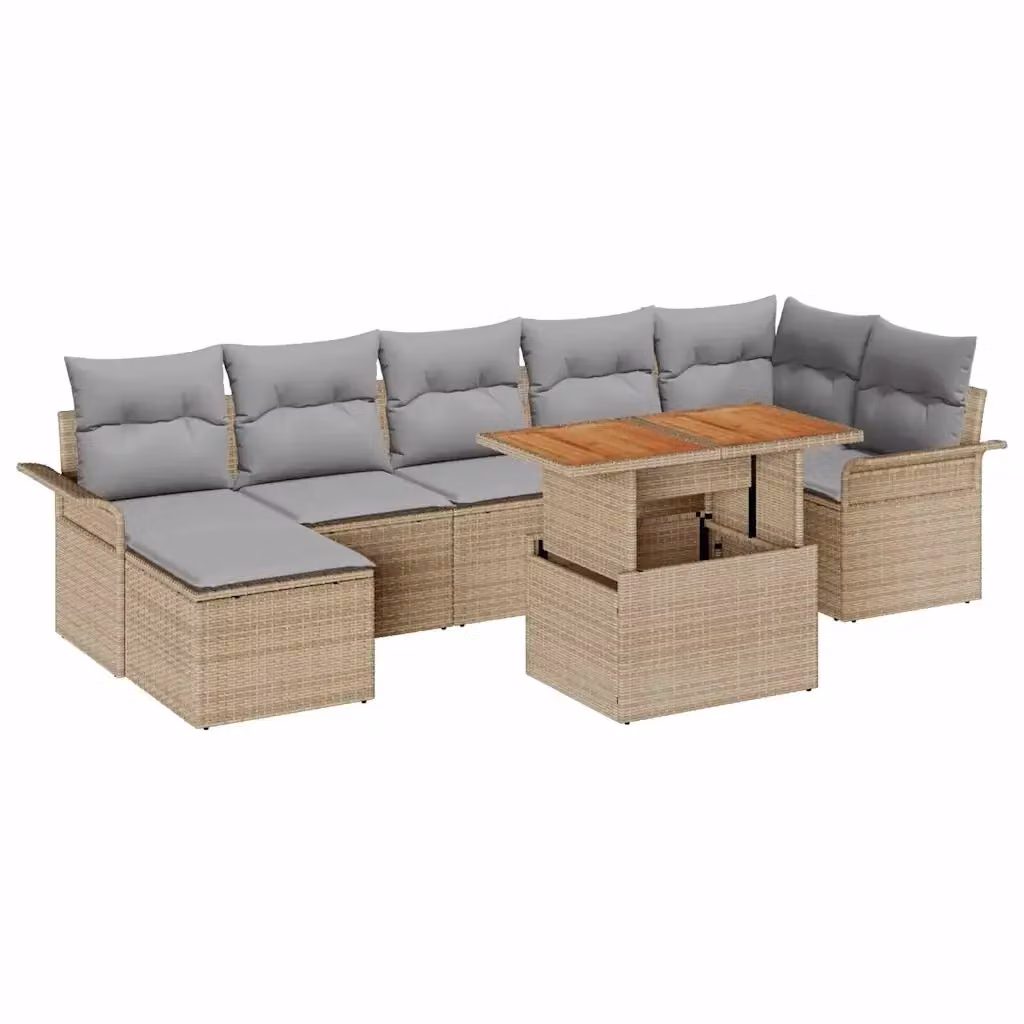 Set Divano da Giardino vidaXL 8 Pezzi in Polyrattan con Cuscini Beige e Grigio – 2